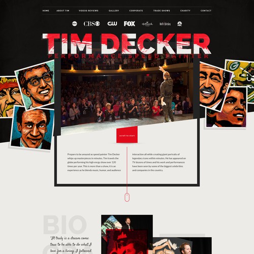 Entertainment website with the title 'Websitedesign for Tim Decker'