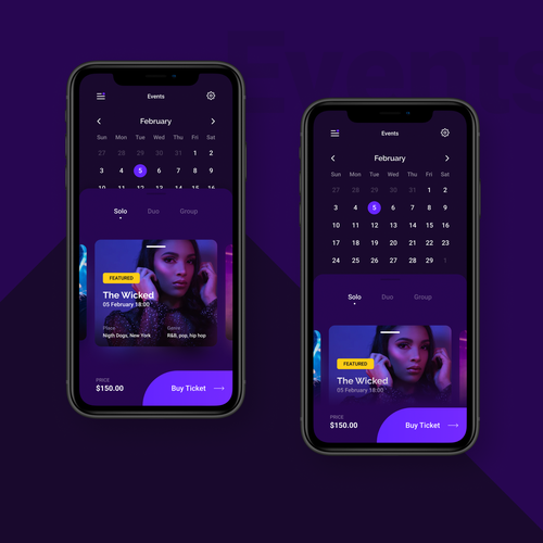 Ticket design with the title 'Event app for Bar & Nightclub'