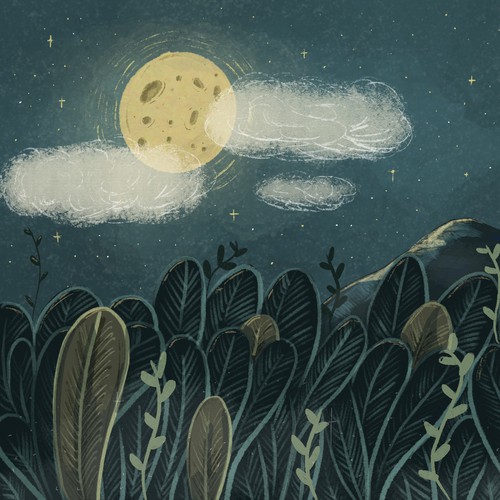 Moon artwork with the title 'Happy place'