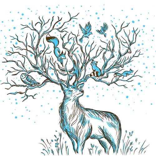 Sketch artwork with the title 'Winter Deer of Life '