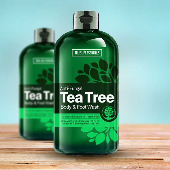 Oil label with the title 'Tea Tree Body Wash'