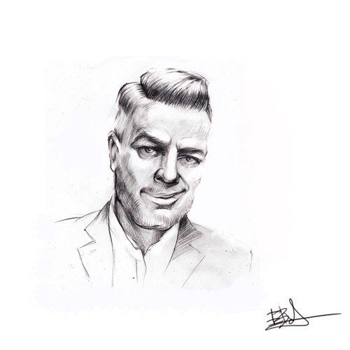 Pencil illustration with the title 'Drawing for an indie whiskey label'