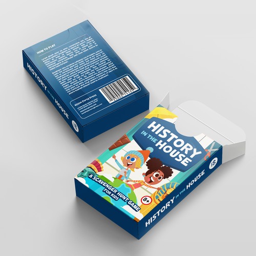 Game packaging with the title 'A Scavenger hunt game card packaging design'
