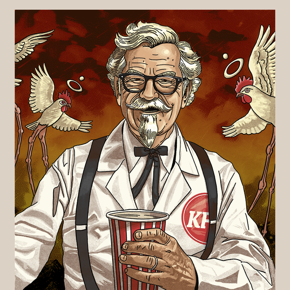 Chicken artwork with the title 'KFC + Salvador Dalí'