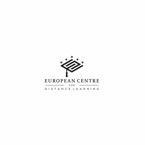 Monochromatic logo with the title 'European Centre For Distance Learning Logo Design'