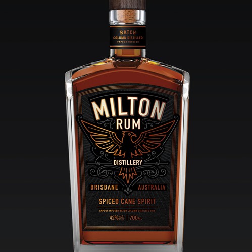 Rum label with the title 'Milton Rum Distillery'