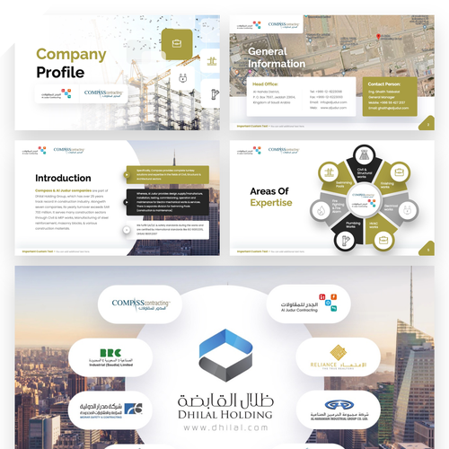 Arabic design with the title 'Powerpoint Presentation in Arabic About Company Profile'