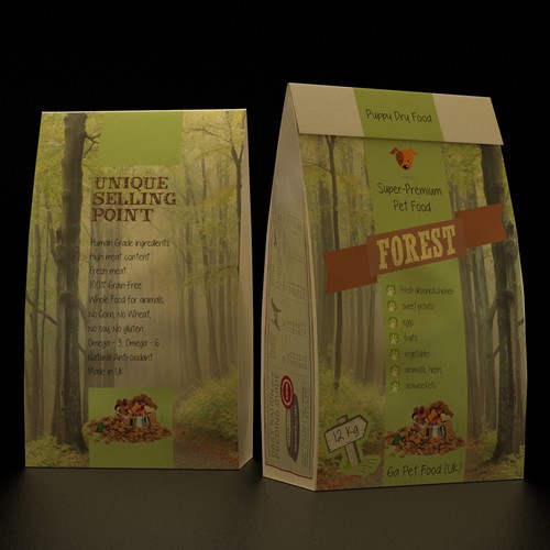 Dog food packaging with the title 'Premium Dog Food Packaging Design'