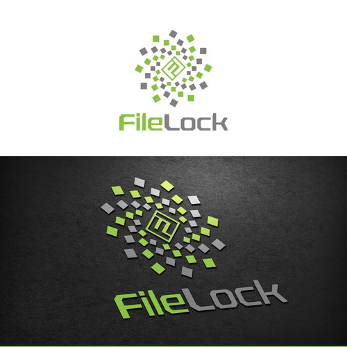 Green and grey logo with the title 'Bold logo concept for computer data.'