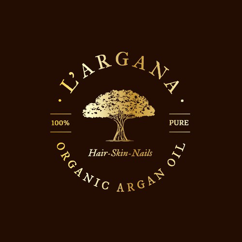 Oil logo with the title 'Luxurious Logo for Organic Argan Oil  L' Argana '