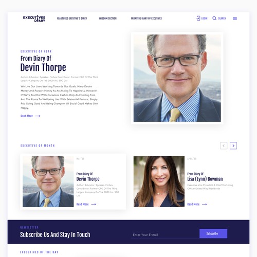 Magazine website with the title 'Clean and simple design for Executives Diary'