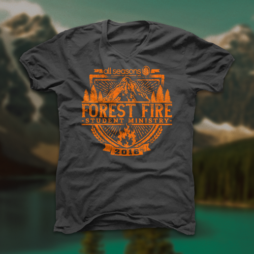 Camp design with the title 'Outdoor Forest Fire Student Ministry T-shirt III'