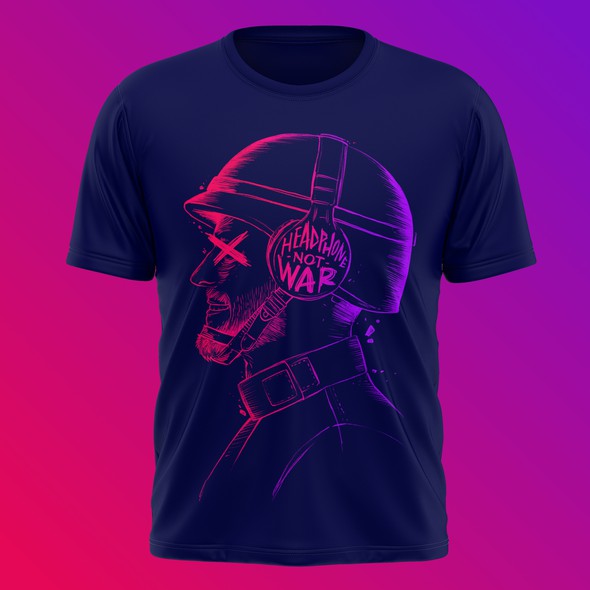 Patriotic t-shirt with the title 'HEADPHONE NOT WAR'