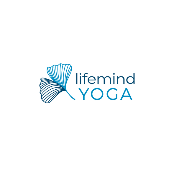 Blue e logo with the title 'Lifemind Yoga  logo'