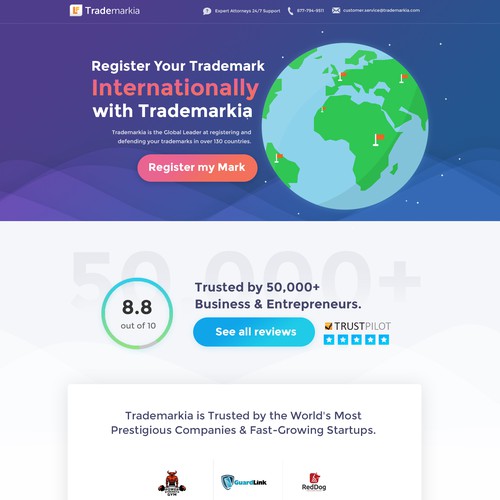 Call to action design with the title 'Landing Page for a Trademark Company'