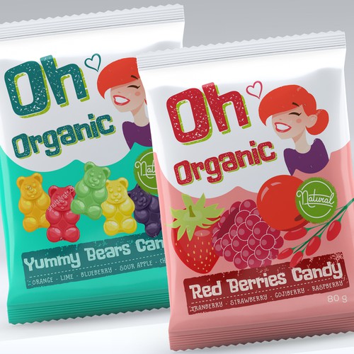Candy packaging with the title 'OH ORGANIC Candy packaging Design'