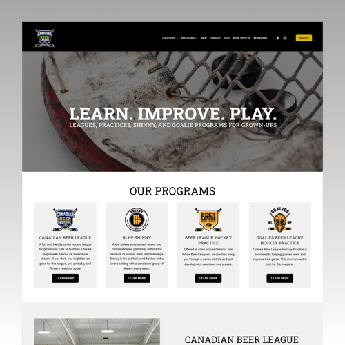 JavaScript design with the title 'Custom Signature Website for Canadian Beer League'