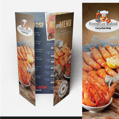 Seafood design with the title 'Menu Design for Rimma Lee Seafood'