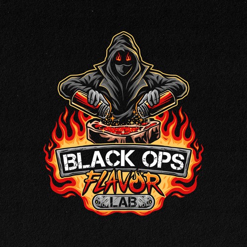 Barbecue design with the title 'BLACK OPS FLAVOR LOGO'