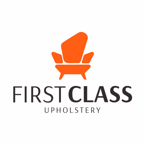 Furniture logo with the title 'FIRST CLASS UPHOLSTERY LOGO'