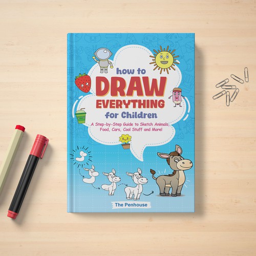 Cartoon book cover with the title 'Book Cover Concept of How to Draw Everything for Children'