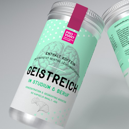 Energy label with the title 'Product label for energy capsules'