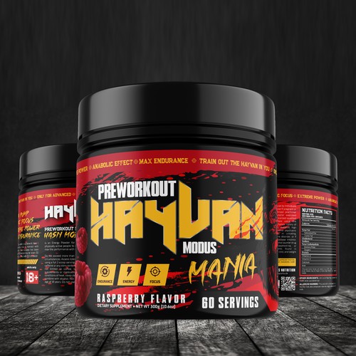 Mockup label with the title 'PREWORKOUT HAYVAN'
