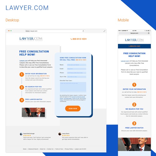 Lawyer website with the title 'Lawyer.com Landing Page'