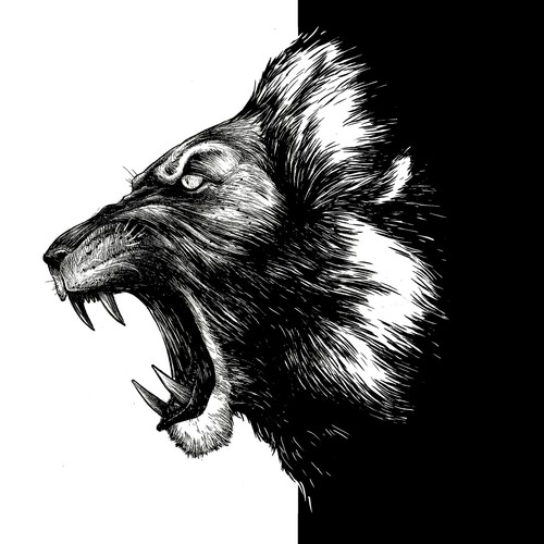 Ink artwork with the title 'lion'