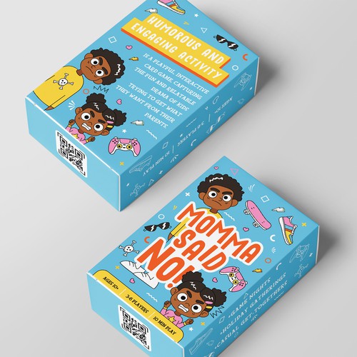 Game packaging with the title 'Packaging for a kids card game'