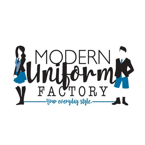 Boy and girl logo with the title ' logo illustration for: modern uniform factory'