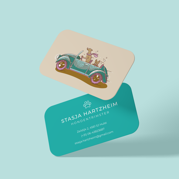Illustrative design with the title 'Business card design for Dog groomer'