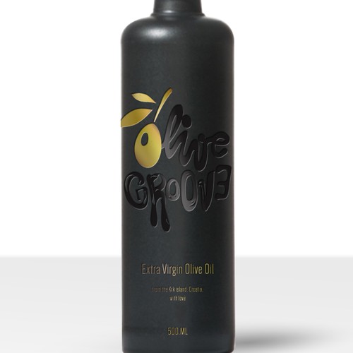 Black label with the title 'Elegant packaging for Olive Oil'