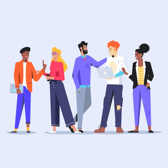 Character illustration with the title 'Digstack'