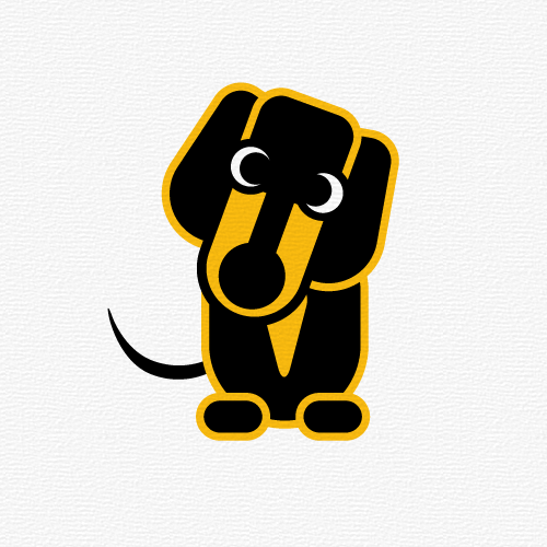 Yellow and black design with the title 'Dedastedly Dachshund mascot signage across a group of companies.'