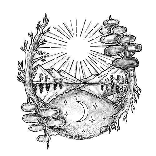 Line drawing design with the title 'Day and Night Tattoo'