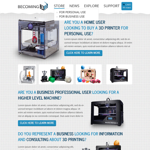 Layout website with the title 'Becoming 3D needs a website design'