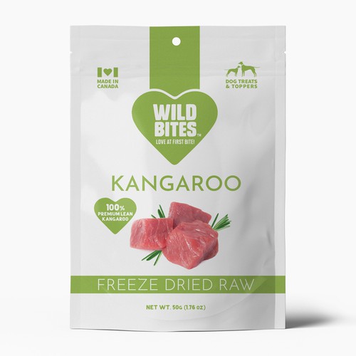 Dog food packaging with the title 'Packaging for dog treats & toppers'