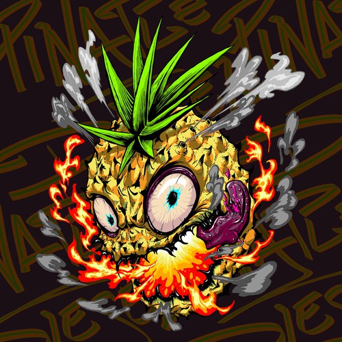 Crazy design with the title 'Horror cartoon "Acid Pineapple on fire" '