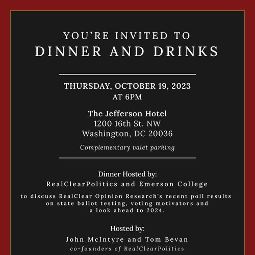 Dinner design with the title 'RealClearPolitics Dinner Invitation'