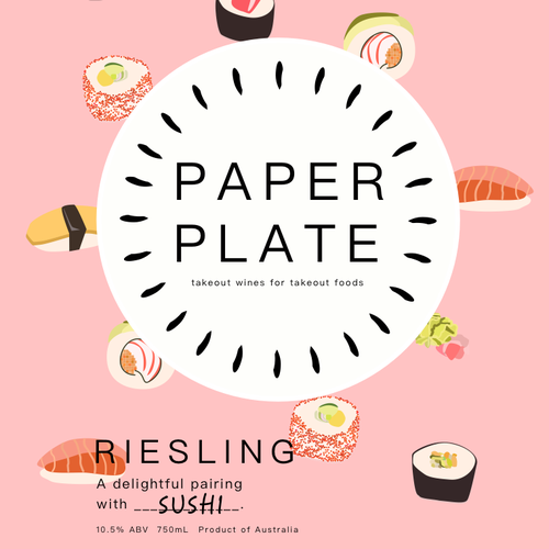 Pattern label with the title 'Sushi-inspired wine label'