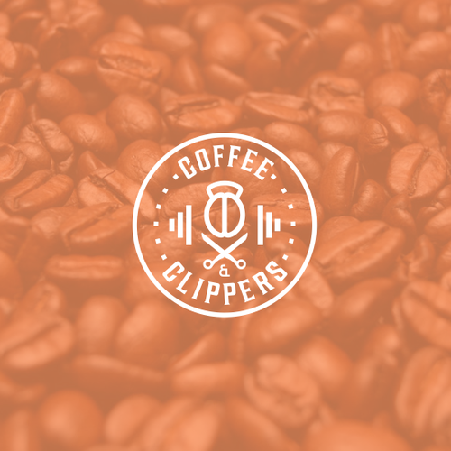 Barbershop logo with the title 'concept : coffee,barbell,scissor'