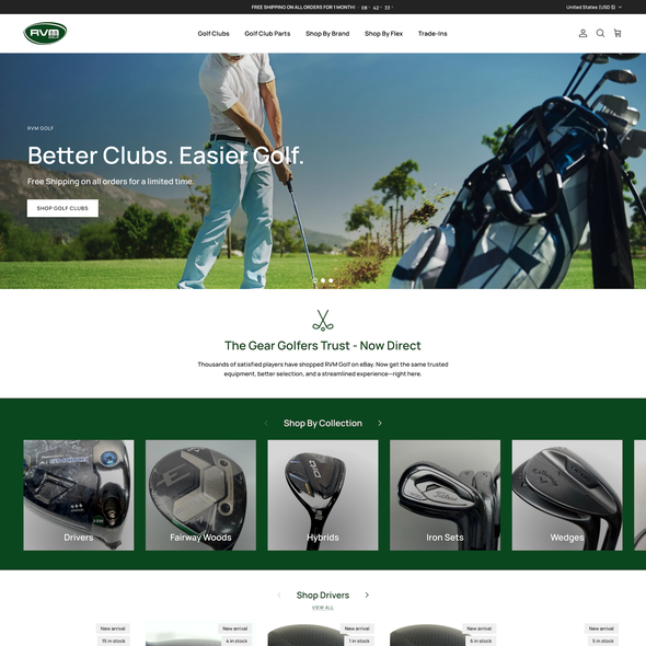 Ecommerce design with the title 'RVM Golf Ecommerce Design'