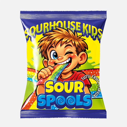 Funny packaging with the title 'Fun and mischievous design for a sour treat'