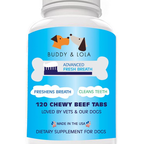Pet label with the title 'Dog Tabs Bottle layout'