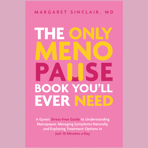 Pink book cover with the title 'Cover for Menopause book'