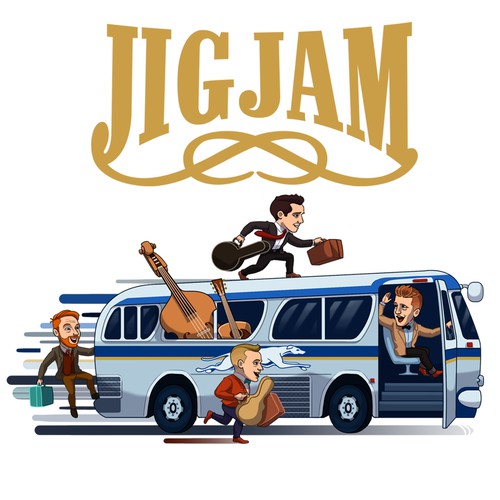 Caricature artwork with the title 'Winning illustration for T-shirt design.'