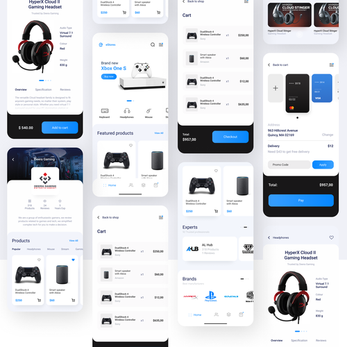 Cart design with the title 'eStores - eCommerce App'