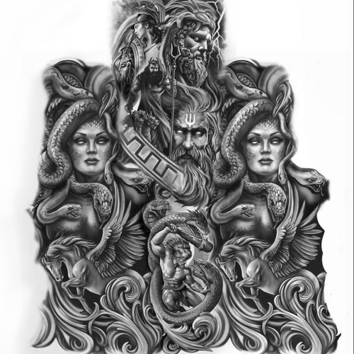 Greek design with the title 'Greek Myth fullsleeve'
