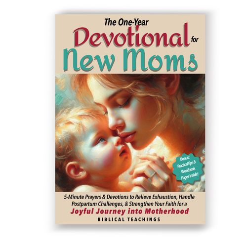 Baby book cover with the title 'Devotional for New Moms'